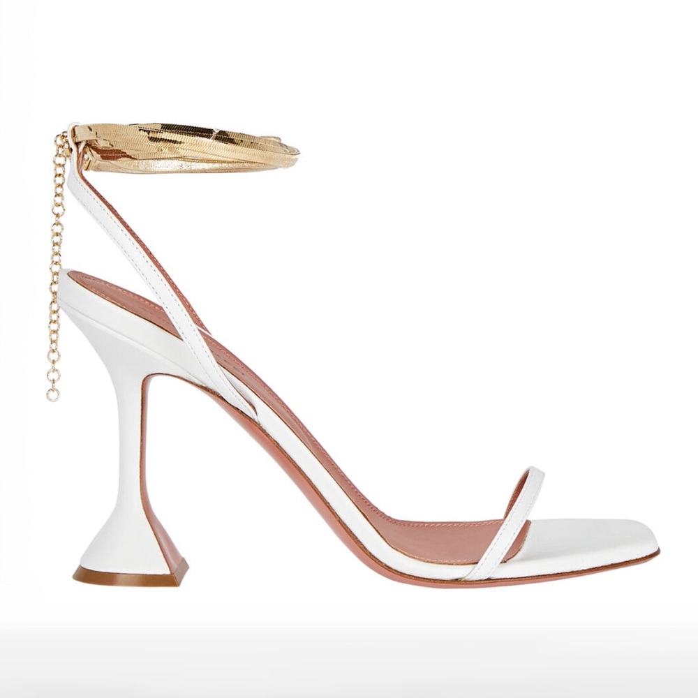NWOT Amina Muaddi White & Gold Henson Heel Sandals